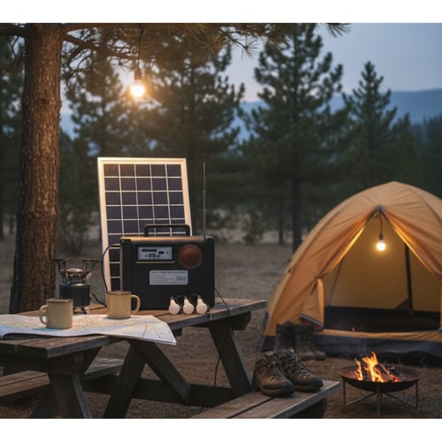 جهاز متنقل بالطاقة الشمسية – 3 لمبات + راديو + كشا...