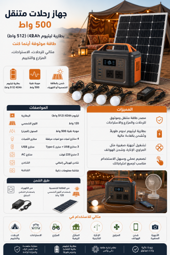 جهاز رحلات متنقل 500 واط – بطارية ليثيوم 42Ah (512...
