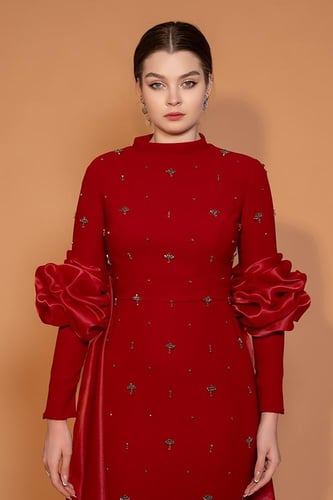 فستان كريب مزين بتطريزات ناعمة 176327