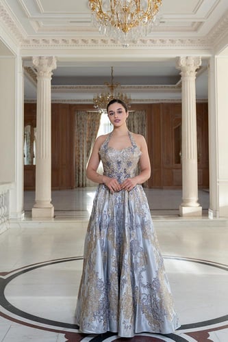 فستان سهرة ساتان فخم بقصة هالتر 445253