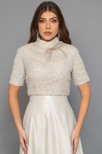 طقم تويد ببلوزة فيونكة كريستال 469075