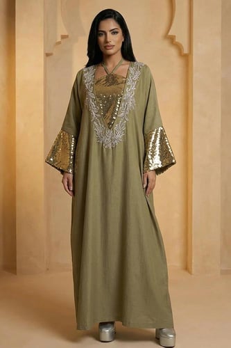 جلابية حرير لامع بقصة واسعة 469233