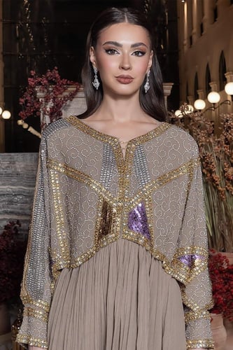 جلابية بليسيه بتطريز كريستالات 460507