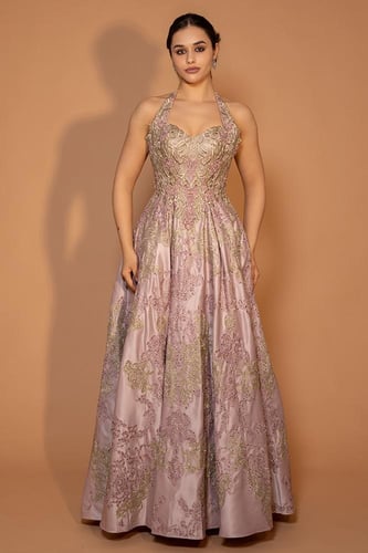 فستان سهرة ساتان فخم بقصة هالتر 445253