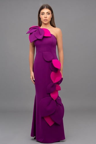 فستان كريب فاخر بكتف واحد 176346