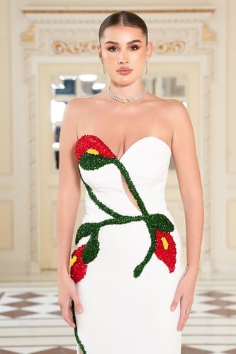 فستان سهرة كريب أوف شولدرز مطرّز 176356