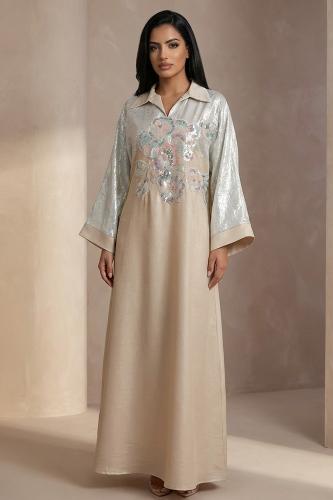 جلابية ساتان حريري بتطريز كريستال 469925