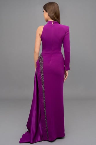 فستان سهرة كريب فاخر بكتف واحد 176340