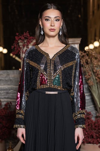 جلابية بليسيه بتطريز كريستالات 460507