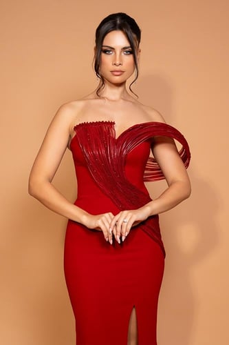 فستان كريب ضيق يبرز القوام 176309