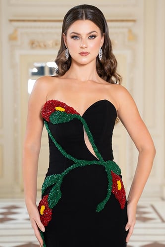 فستان سهرة كريب أوف شولدرز مطرّز 176356