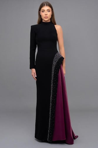 فستان سهرة كريب فاخر بكتف واحد 176340