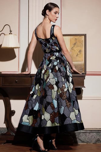 فستان ميدي من قماش التول الفاخر 445238