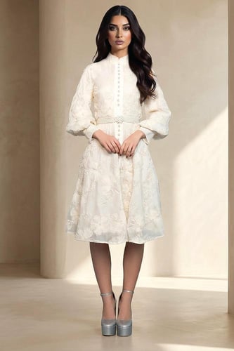 فستان ميدي تول مطرز 469631