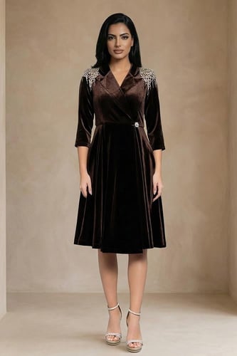 فستان مخمل كاجوال ميدي 460010