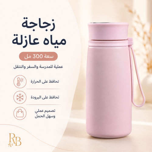 زجاجة مياه عازلة وردية 300 مل – خفيفة وعملية للحمل...