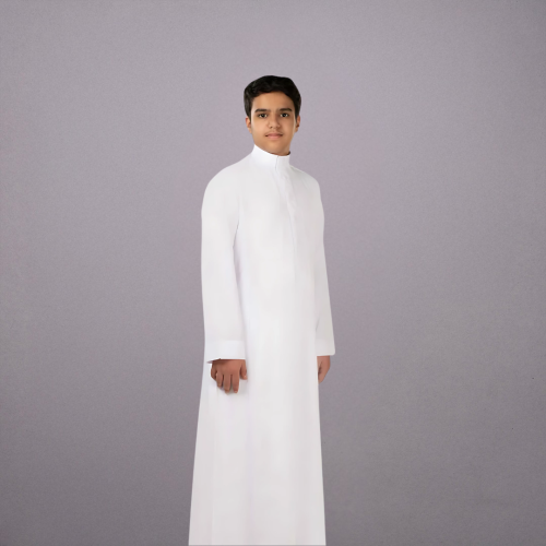 ثوب دروش شبابي سحاب رقبه ساده ابيض