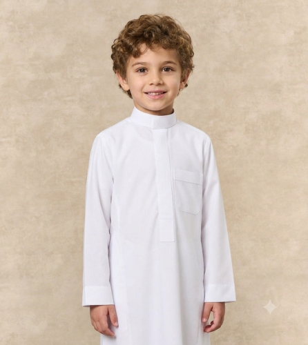 ثوب دروش ولادي سحاب رقبه ساده ابيض
