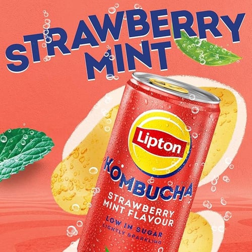 ليبتون كومبوتشا سكر خفيف الفراولة والنعناع 250 مل