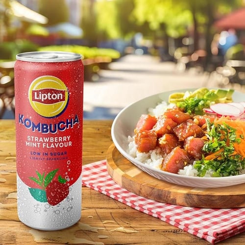 ليبتون كومبوتشا سكر خفيف الفراولة والنعناع 250 مل