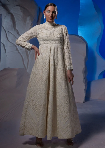 High neck full sleeves floor length gown