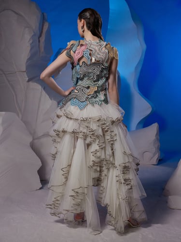 Cotton silk dress with cut-out embroidery at the y...