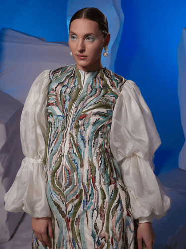 Jacket dress with organic patch work