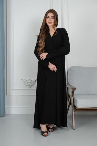 عباية غلاء كريب أسود كلوش سادة