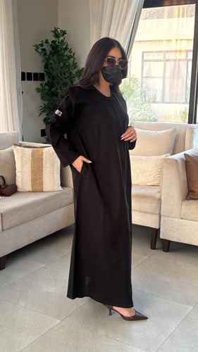 عباية ازهار سحاب مخفي -جيب جنب مخفي نصف كلوش بطابع...