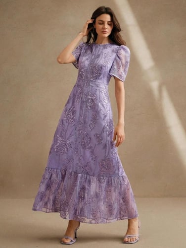 فستان أنيق للنساء بأكمام قصيرة ذو رقبة دائرية