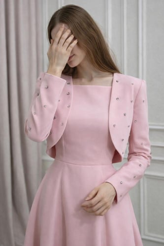 فستان صباح العيد 2026 - فستان وردي قطعتين خامة بار...