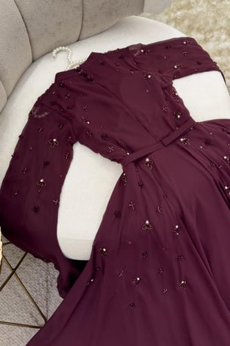 افضل فستان سهره شيفون لون عنابي - موديلات فساتين س...