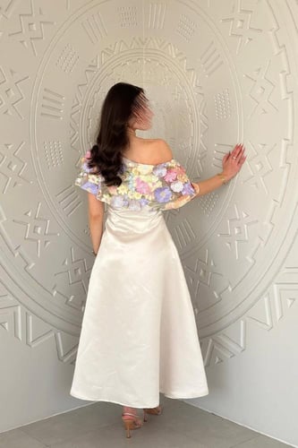 فستان سهرة طويل صدر مشجر