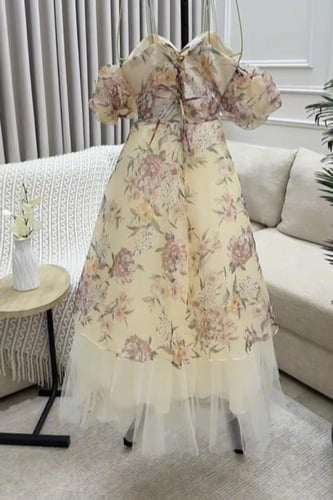 فستان كشخة مشجر بطبقات التول وأكمام منفوشة - فساتي...