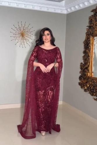 فستان سهرة عنابي فخم