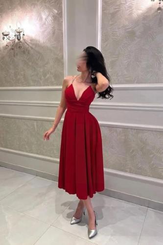 فستان سهرة أحمر فاخر خامة لكري
