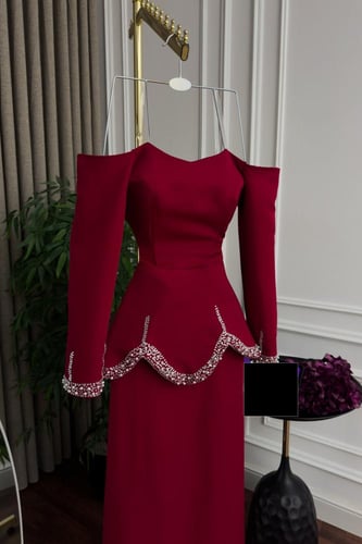 فستان سهره ساتر لون عنابي طويل