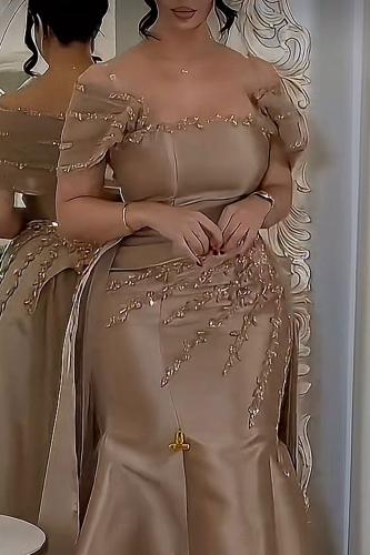فستان سهرة ذهبي تفته - فساتين راقية