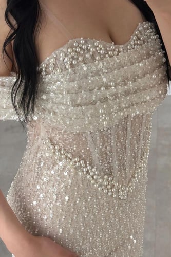 فستان سهرة مطرز باللولو والخرز كامل VIP