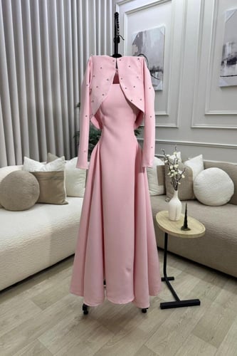 فستان صباح العيد 2026 - فستان وردي قطعتين خامة بار...