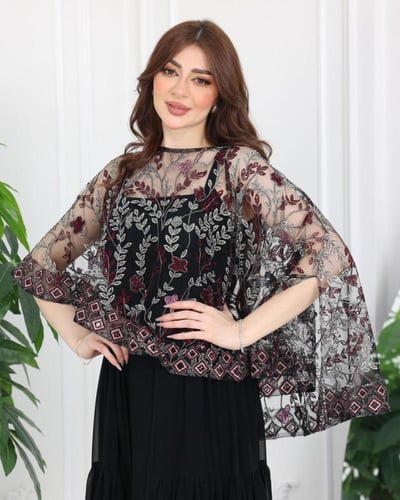 فستان سهرة للحوامل أسود شيفون مع دانتيل