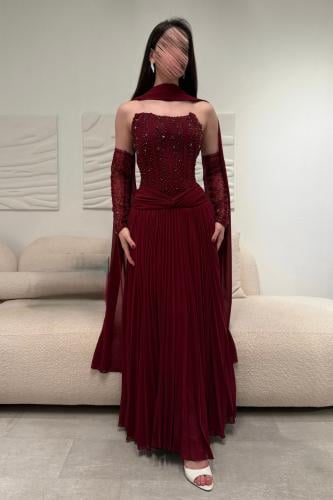 فستان سهرة شيفون تنورة بليسيه كلوش