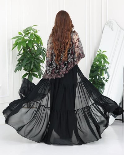 فستان سهرة للحوامل أسود شيفون مع دانتيل