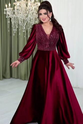 فستان سهره مخمل عنابي ومناسب للحوامل