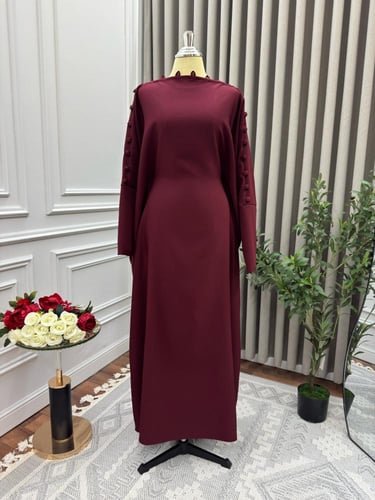 فستان عنابي اوفر سايز خامة باربي