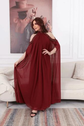 فستان حوامل عنابي شيفون ناعم