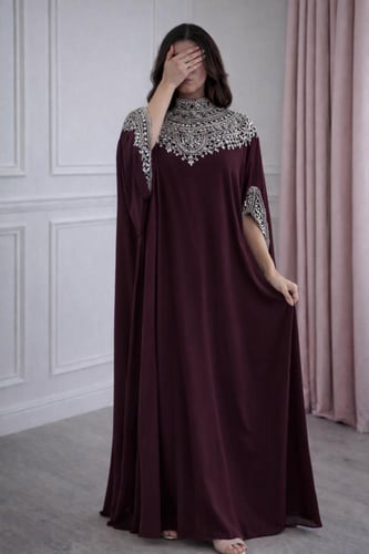 جلابية نسائية شيفون بتطريز فاخر مناسبة للحوامل