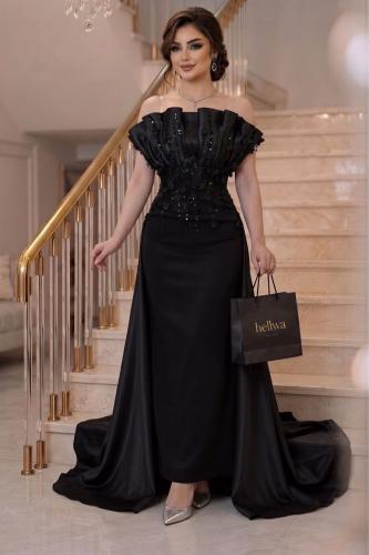 فستان سهره أسود أنيق كلوش