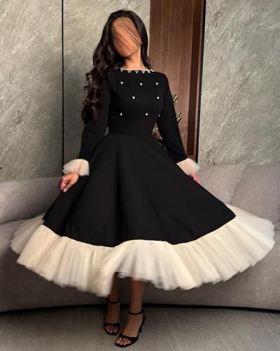 فستان كشخة العيد أسود ملكي بتصميم أنيق مع أطراف كش...