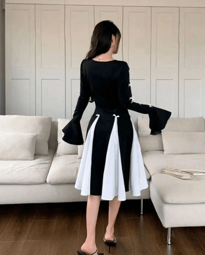 فستان سهره قصير باللونين ألأبيض والأسود